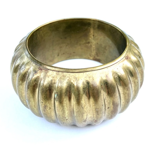 Vintage Wide Brass Indian Bracelet - Picture 2 of 6